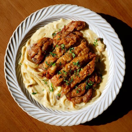 carbonara w chicken chop