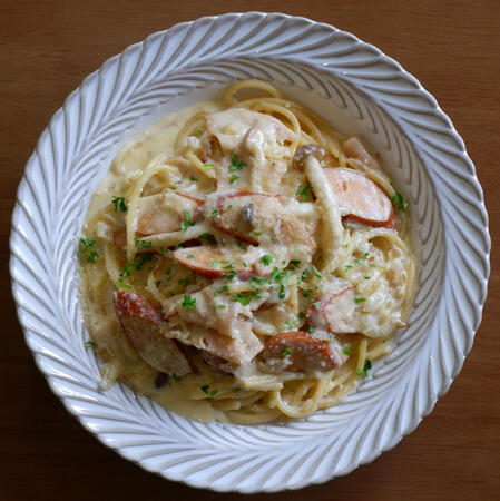 carbonara w sausage &amp; ham