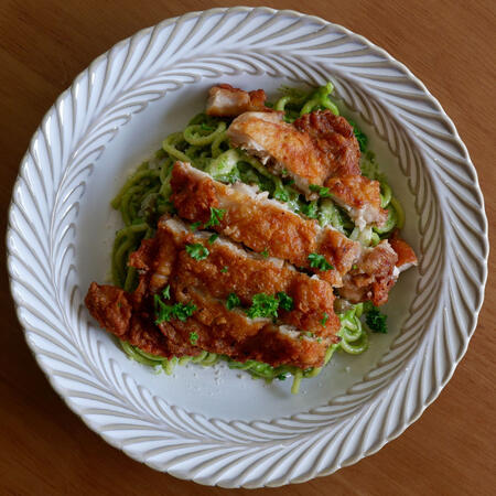 pesto w grilled chicken chop