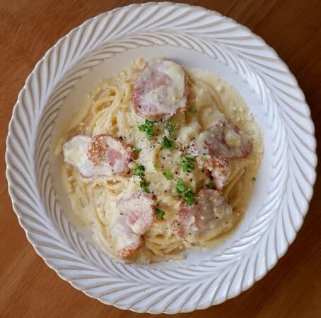 truffle carbonara w smoked duck