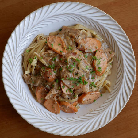 creamy portobello w sausage &amp; ham